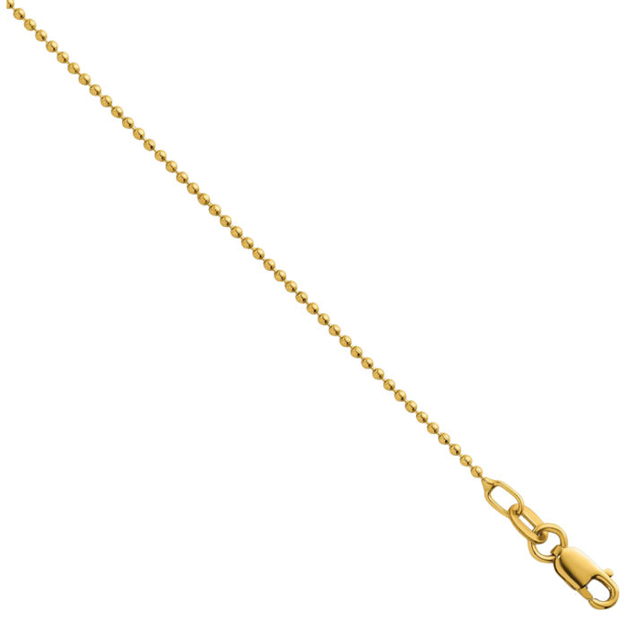 14K Solid Yellow Gold 1.2mm Beaded Ball Chain Necklace