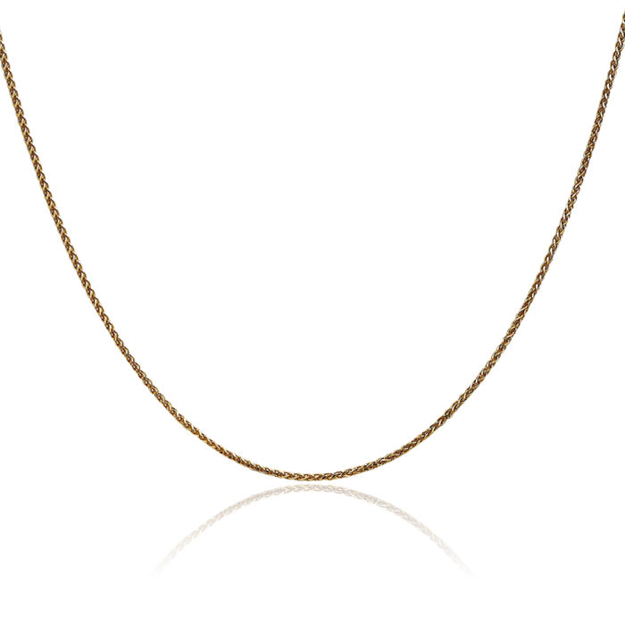 14K Solid Yellow Gold 1.2mm Spiga Wheat Link Chain Necklace