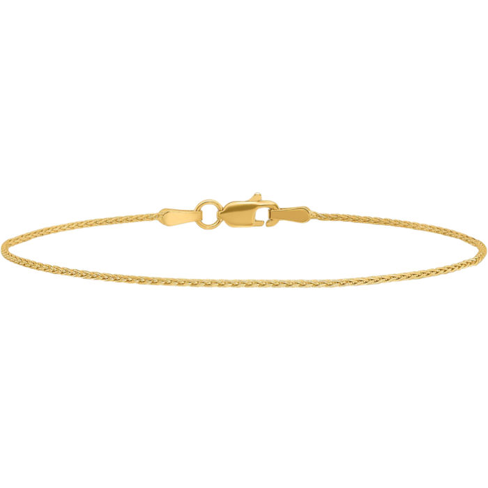 14K Solid Yellow Gold 1.2mm Parisian Spiga Wheat Link Chain Bracelet