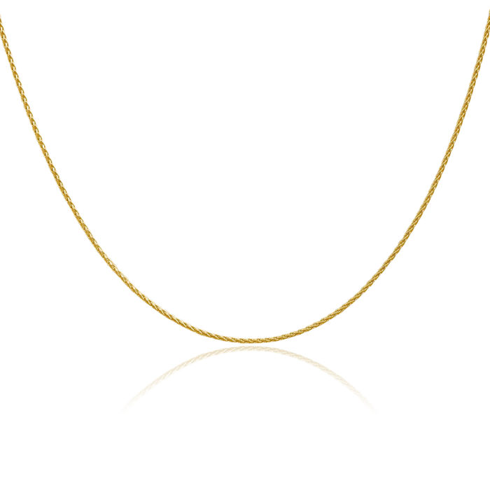 14K Solid Yellow Gold 1.2mm Parisian Spiga Wheat Link Chain Necklace