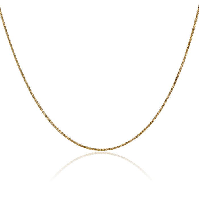 14K Solid Yellow Gold 1.2mm Spiga Wheat Link Chain Necklace