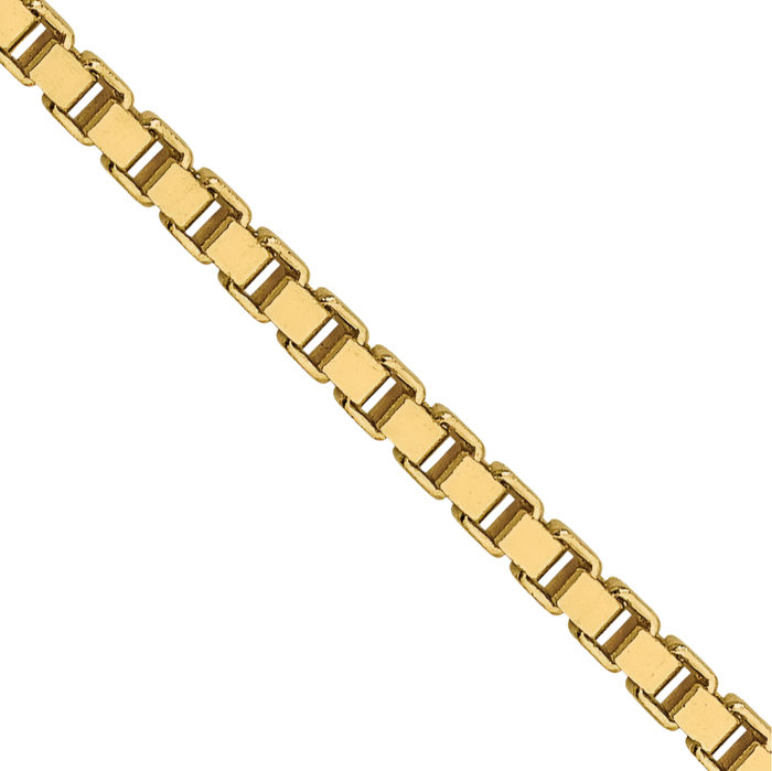 14K Solid Yellow Gold 1.3mm Box Link Chain Necklace