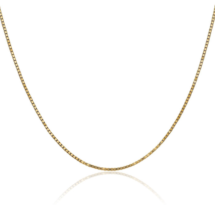14K Solid Yellow Gold 1.3mm Box Link Chain Necklace