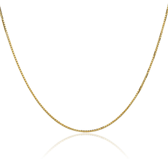 14K Solid Yellow Gold 1.3mm Concave Box Link Chain Necklace