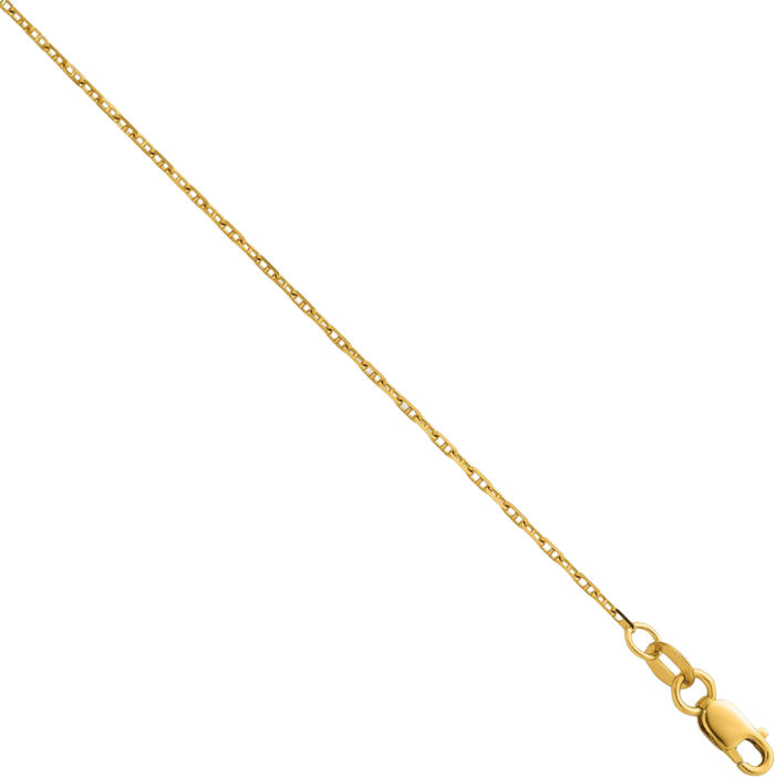 14K Solid Yellow Gold 1.3mm Anchor Mariner Link Chain Necklace