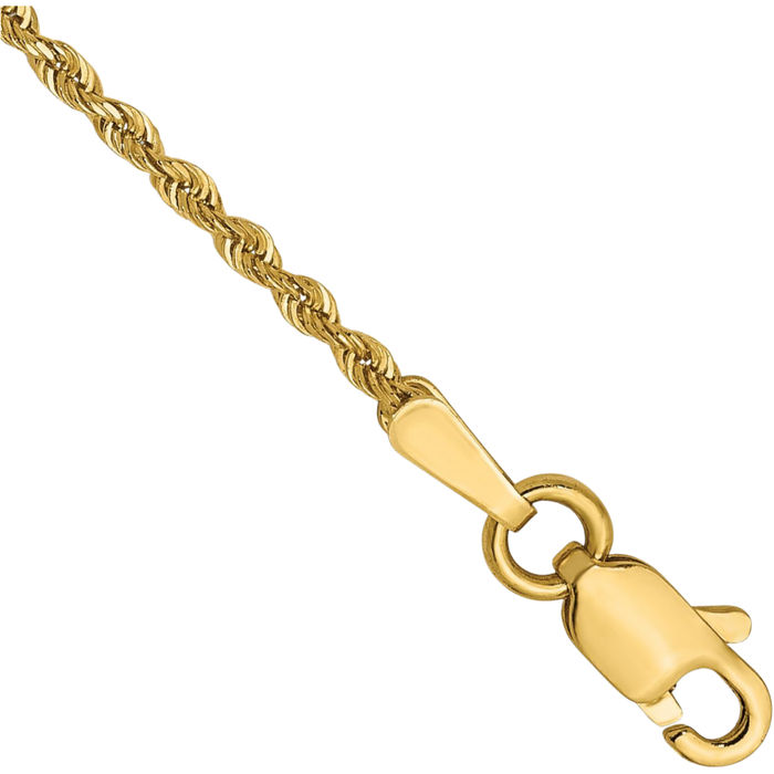 14K Solid Yellow Gold 1.3mm Rope Chain Bracelet