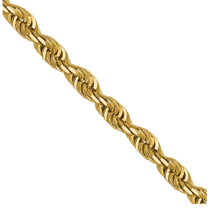 14K Solid Yellow Gold 1.3mm Rope Chain Twisted Link Necklace