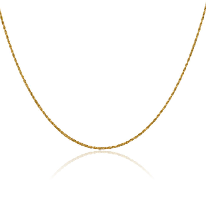 14K Solid Yellow Gold 1.3mm Rope Chain Twisted Link Necklace