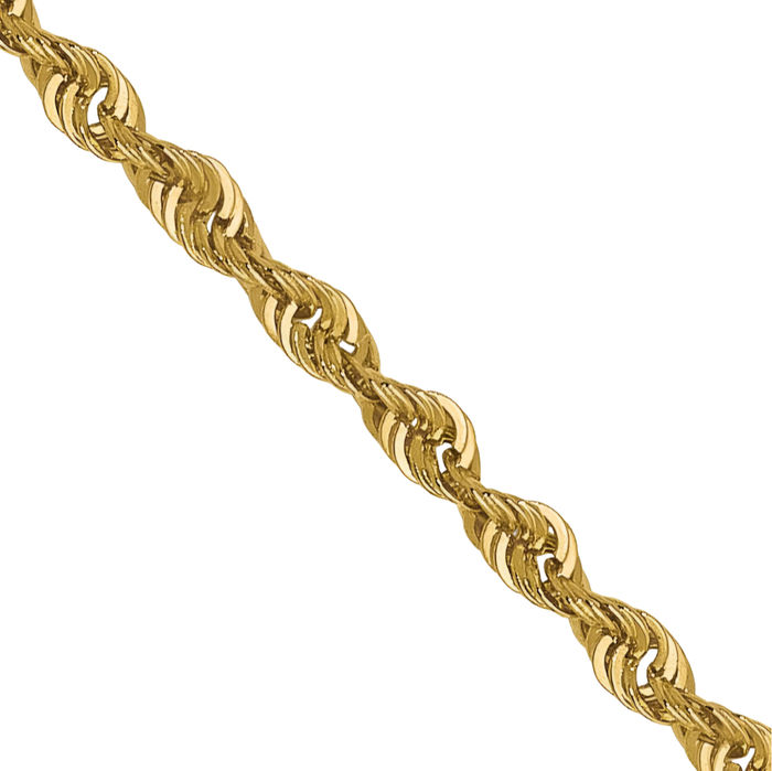 14K Solid Yellow Gold 1.3mm Rope Chain Twisted Link Necklace