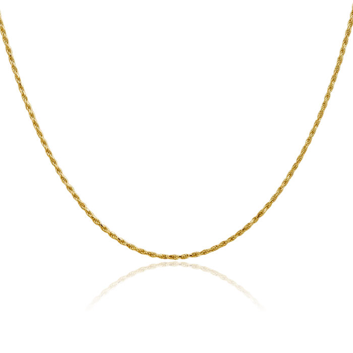 14K Solid Yellow Gold 1.3mm Rope Chain Twisted Link Necklace