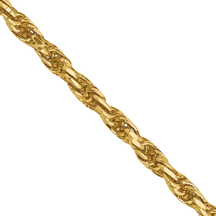 14K Solid Yellow Gold 1.3mm Rope Chain Twisted Link Necklace
