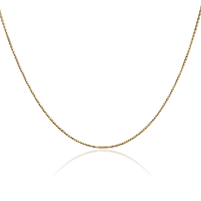 14K Solid Yellow Gold 1.3mm Round Cubetto Omega Snake Chain Herringbone Necklace