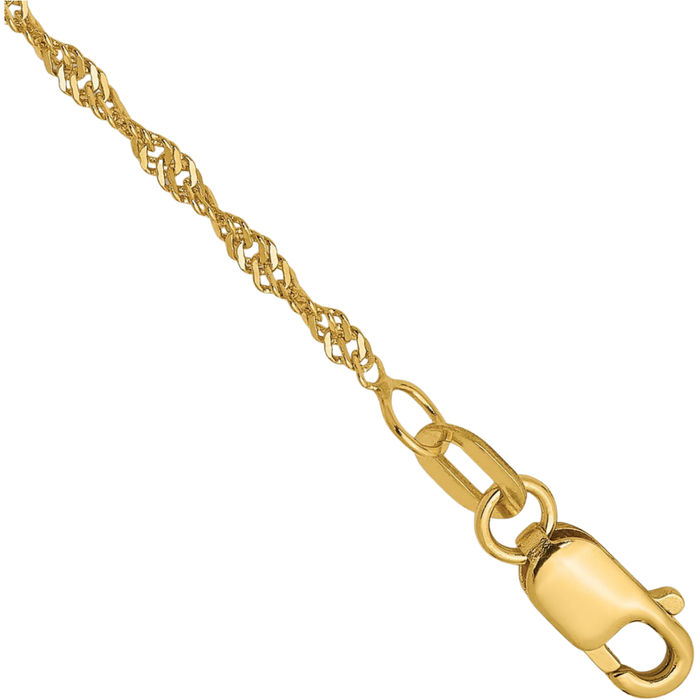 14K Solid Yellow Gold 1.3mm Singapore Chain Bracelet