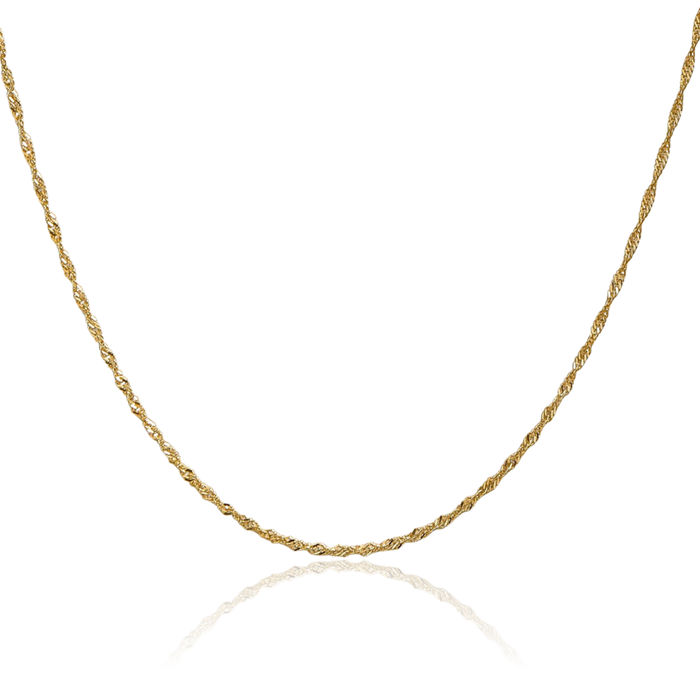 14K Solid Yellow Gold 1.3mm Singapore Chain Necklace