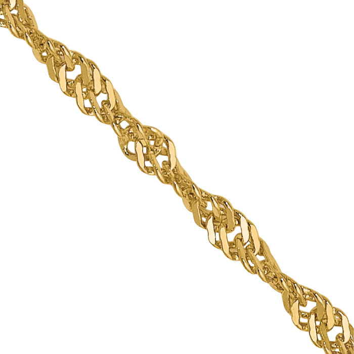 14K Solid Yellow Gold 1.3mm Singapore Chain Necklace