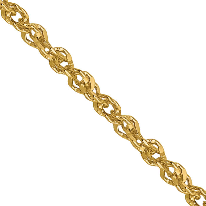 14K Solid Yellow Gold 1.3mm Sparkle Singapore Chain Necklace