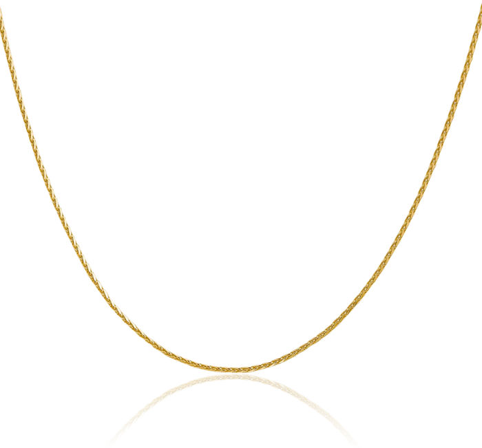 14K Solid Yellow Gold 1.3mm Spiga Wheat Link Chain Necklace