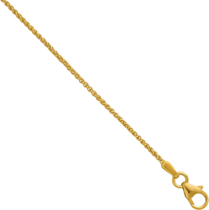 14K Solid Yellow Gold 1.3mm Spiga Wheat Link Chain Necklace