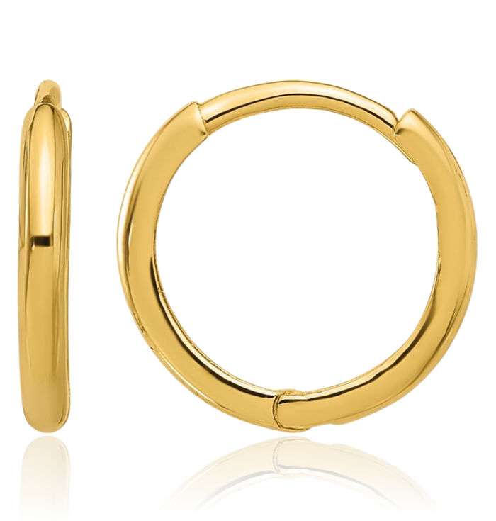 14K Solid Yellow Gold 1.45mm Huggie Round Small Hoop Earrings