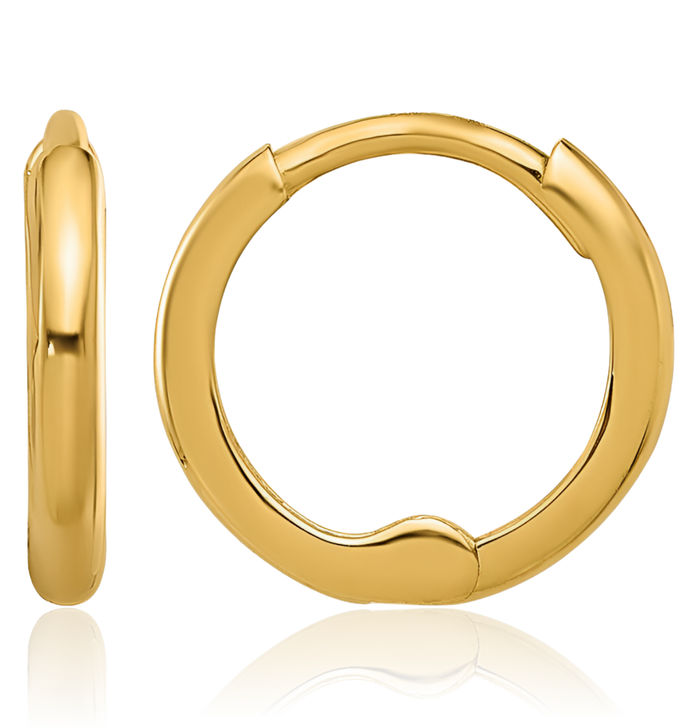 14K Solid Yellow Gold 1.45x10mm Huggie Round Small Hoop Earrings