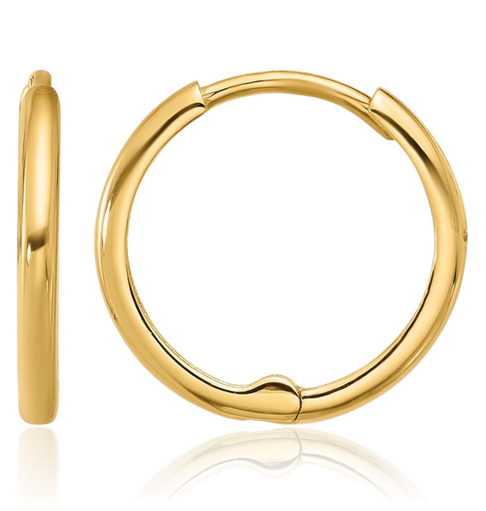 14K Solid Yellow Gold 1.45x14mm Round Large Hoop Earrings