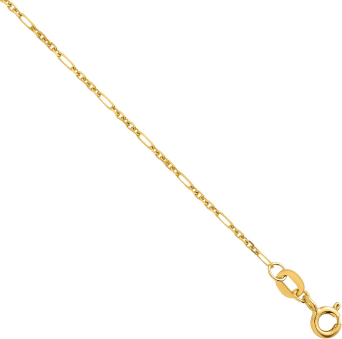 14K Solid Yellow Gold 1.4mm Figaro Link Chain Necklace