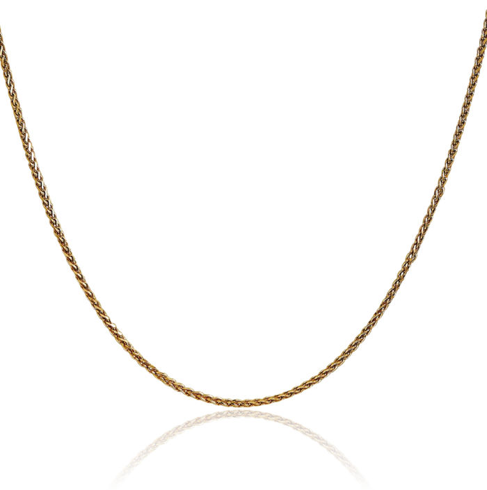 14K Solid Yellow Gold 1.4mm Spiga Wheat Link Chain Necklace