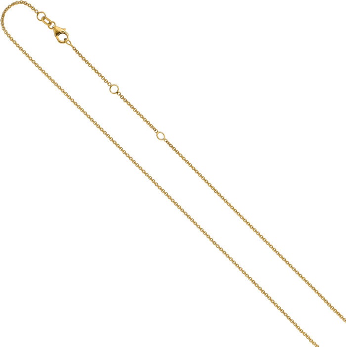 14K Solid Yellow Gold 1.4mm Round Cable Adjustable Chain Necklace