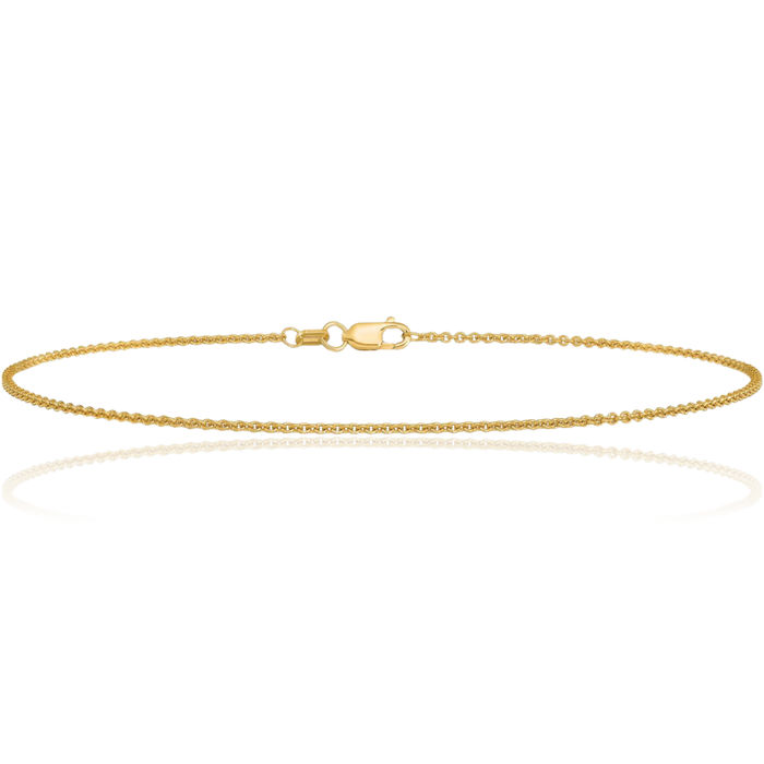 14K Solid Yellow Gold 1.4mm Round Cable Rolo Link Chain Anklet Summer Beach Foot Ankle Bracelet