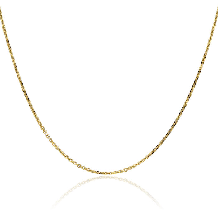 14K Solid Yellow Gold 1.4mm Round Cable Rolo Link Chain Belcher Necklace