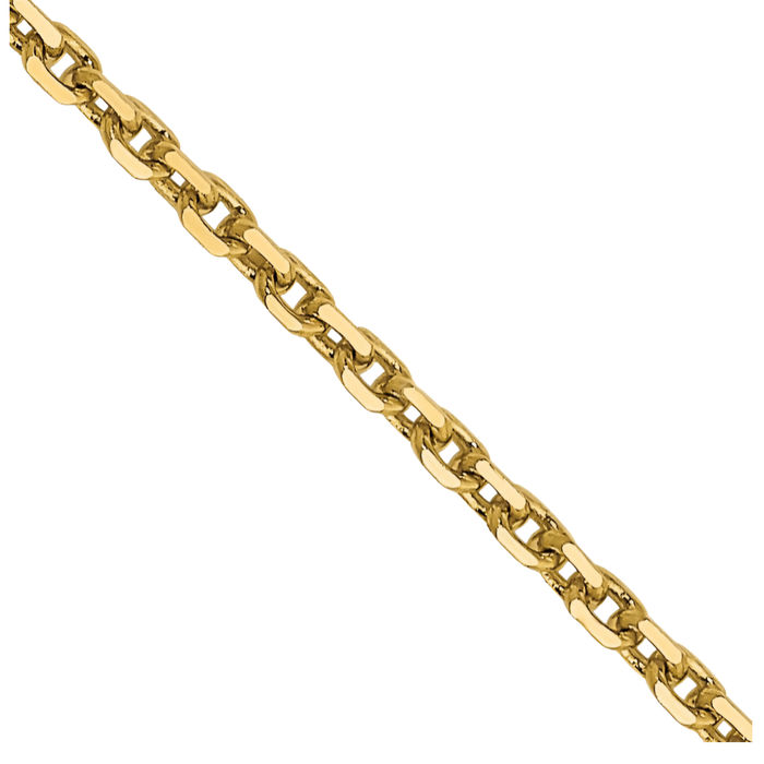 14K Solid Yellow Gold 1.4mm Round Cable Rolo Link Chain Belcher Necklace