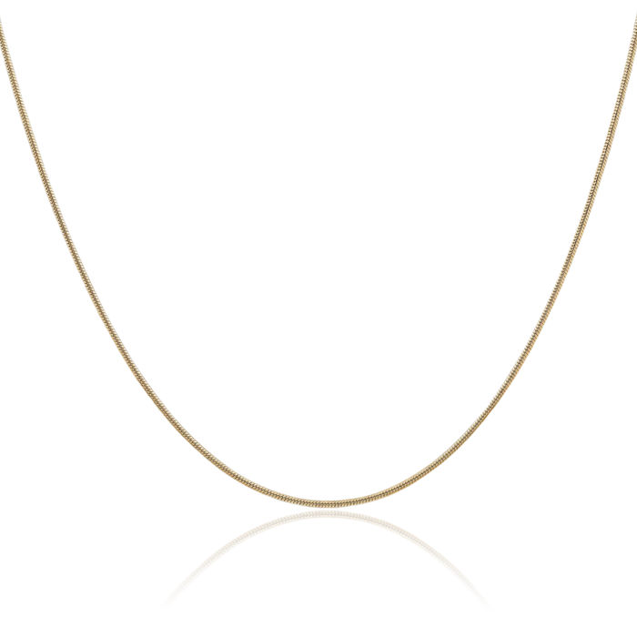 14K Solid Yellow Gold 1.4mm Round Cubetto Omega Snake Chain Herringbone Necklace