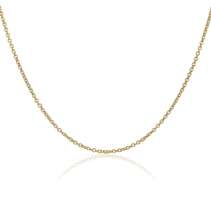 14K Solid Yellow Gold 1.4mm Round Wide Cable Rolo Link Chain Belcher Necklace