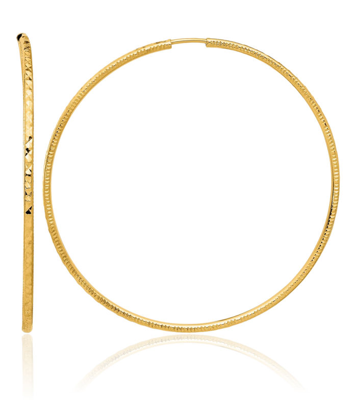 14K Solid Yellow Gold 1.50mm Endless Round Large Hoop Earrings