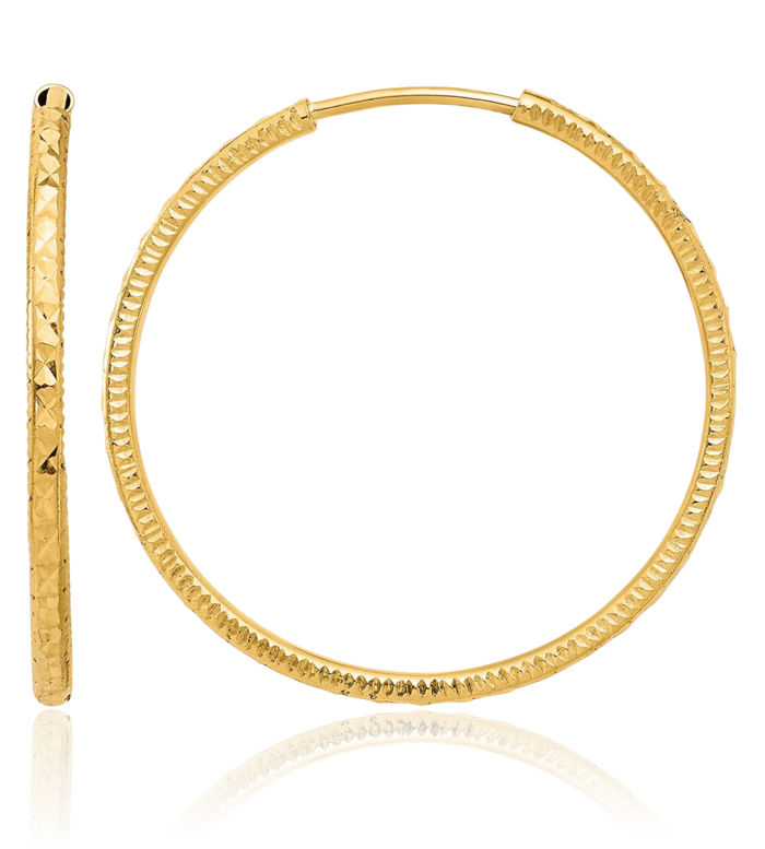 14K Solid Yellow Gold 1.50mm Endless Round Medium Hoop Earrings