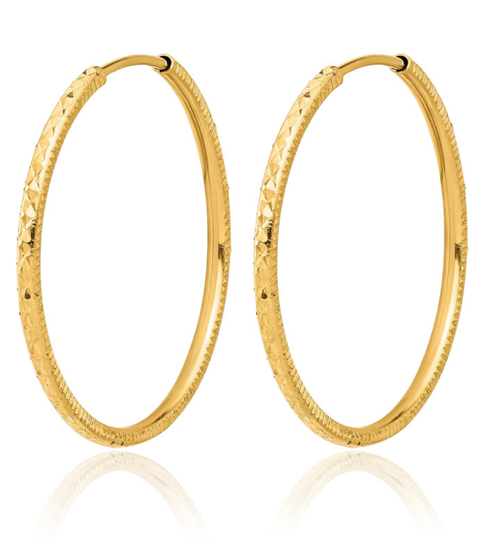 14K Solid Yellow Gold 1.50mm Endless Round Medium Hoop Earrings