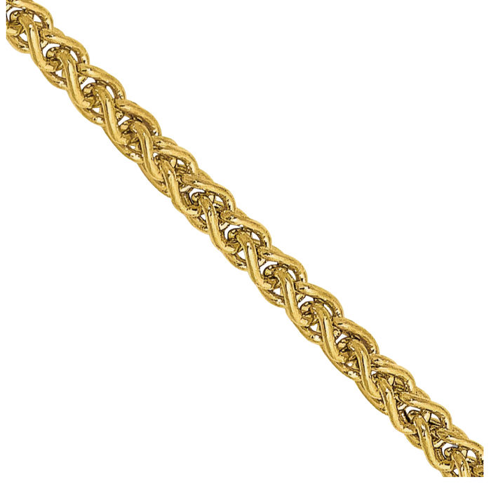 14K Solid Yellow Gold 1.55mm Spiga Wheat Link Chain Necklace