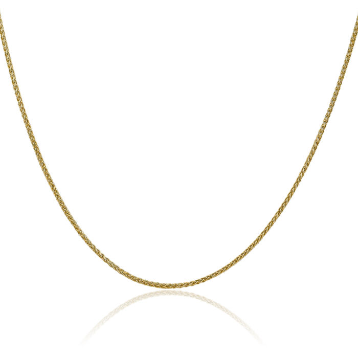 14K Solid Yellow Gold 1.55mm Spiga Wheat Link Chain Necklace