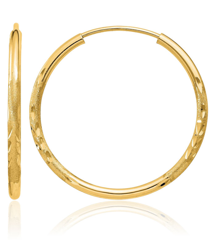 14K Solid Yellow Gold 1.5mm Endless Round Medium Hoop Earrings