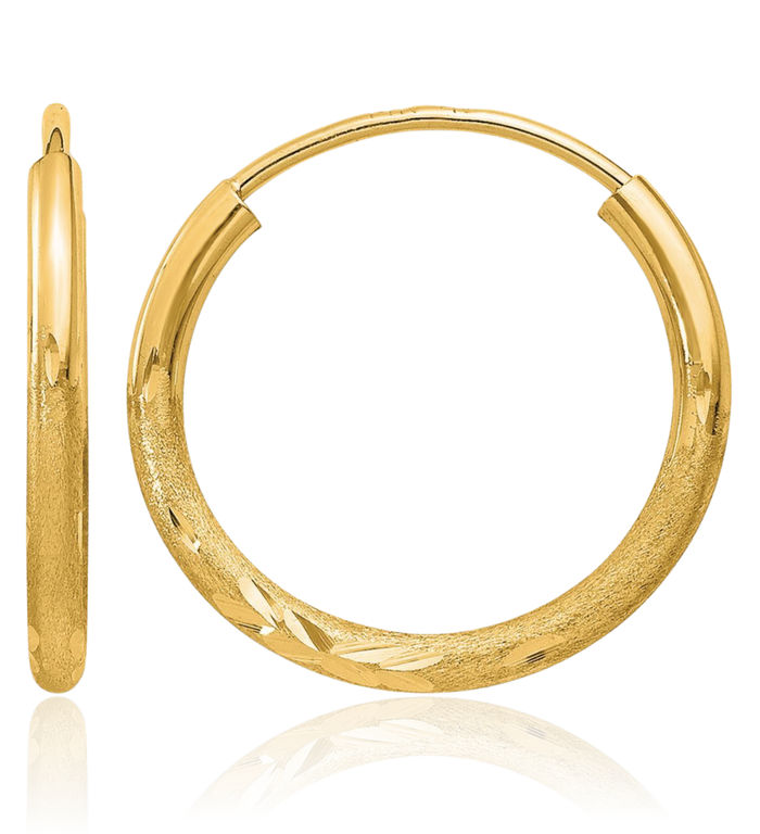 14K Solid Yellow Gold 1.5mm Endless Round Small Hoop Earrings