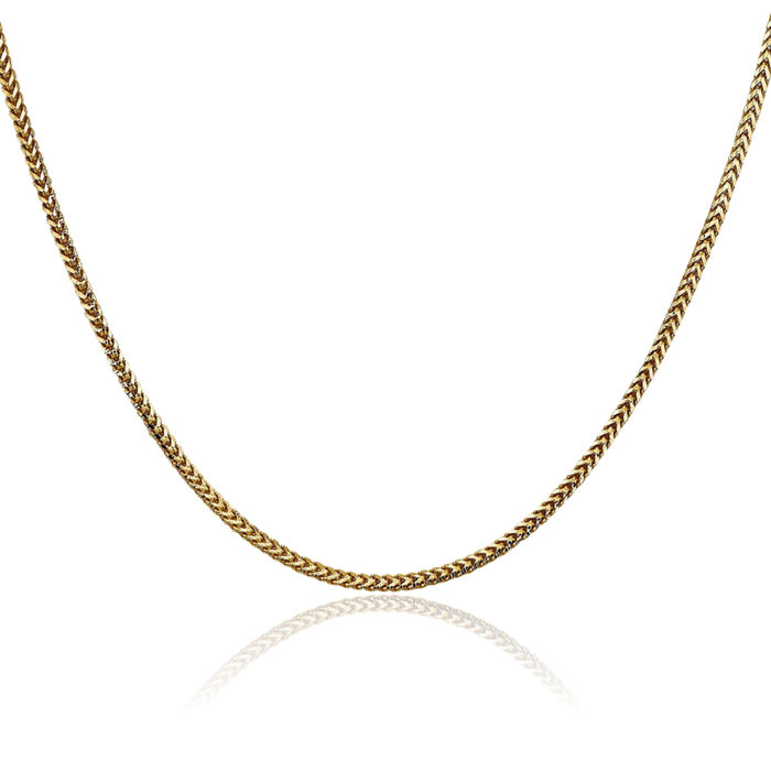 14K Solid Yellow Gold 1.5mm Franco Link Chain Necklace