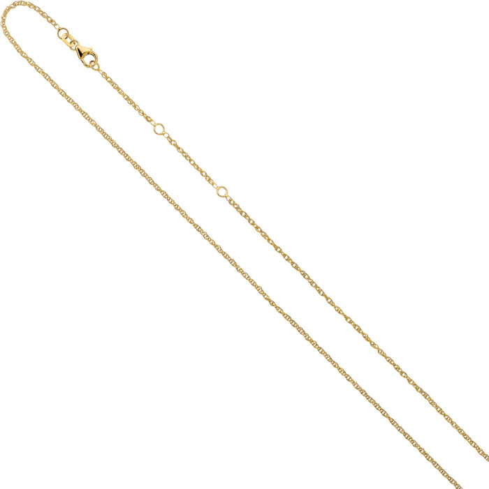 14K Solid Yellow Gold 1.5mm Rope Adjustable Chain Necklace