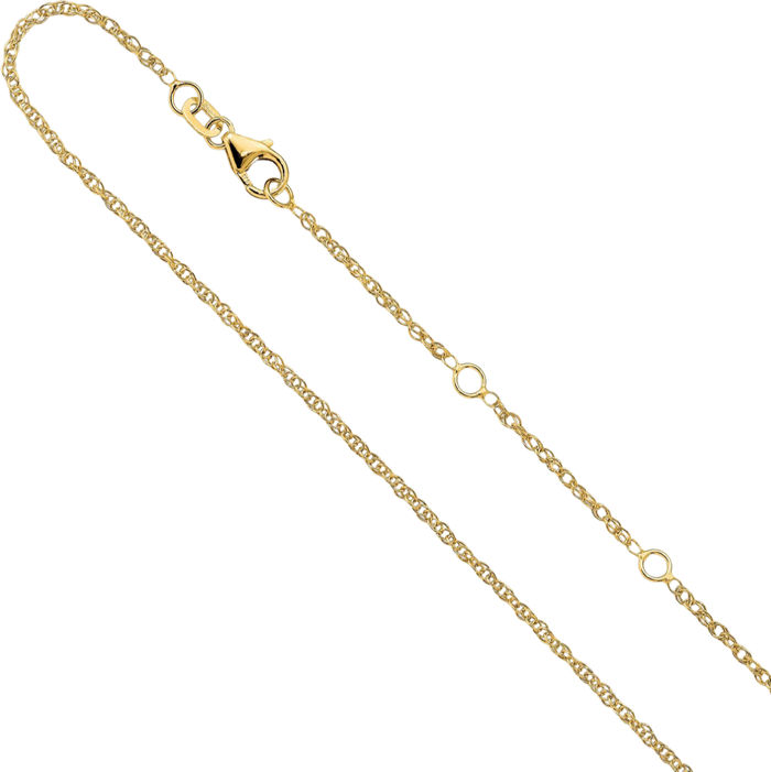 14K Solid Yellow Gold 1.5mm Rope Adjustable Chain Necklace