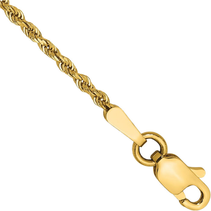 14K Solid Yellow Gold 1.5mm Rope Chain Bracelet