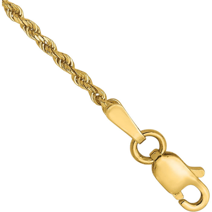 14K Solid Yellow Gold 1.5mm Rope Chain Bracelet