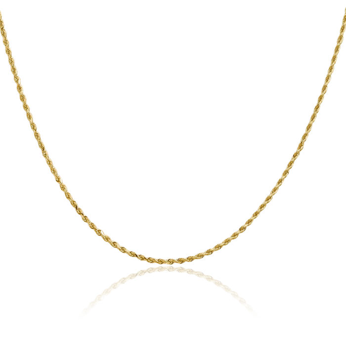 14K Solid Yellow Gold 1.5mm Rope Chain Twisted Link Necklace