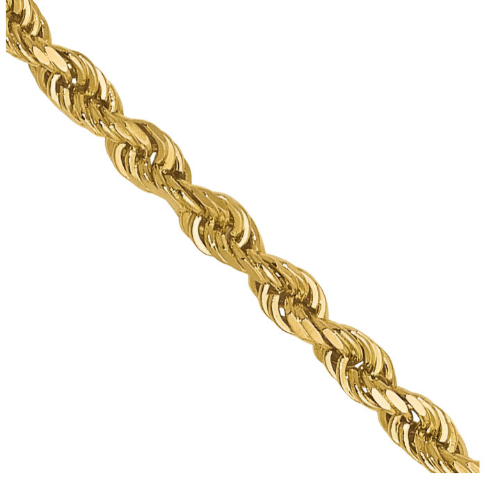 14K Solid Yellow Gold 1.5mm Rope Chain Twisted Link Necklace