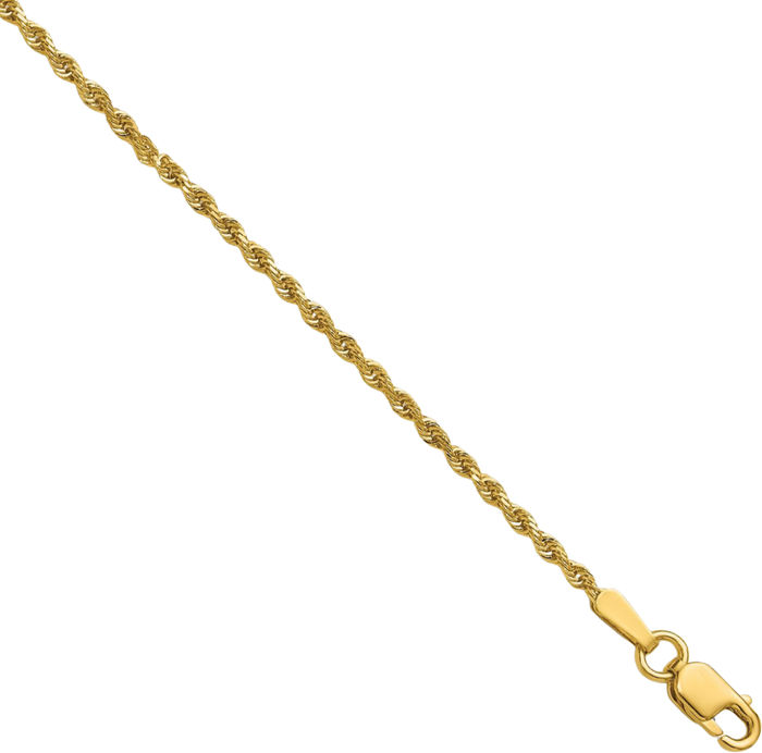14K Solid Yellow Gold 1.5mm Rope Chain Twisted Link Necklace