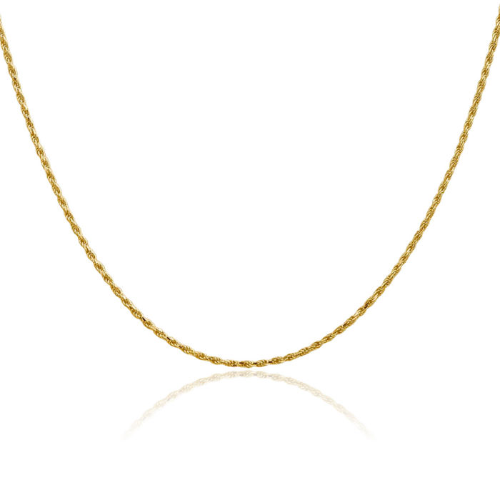 14K Solid Yellow Gold 1.5mm Rope Chain Twisted Link Necklace