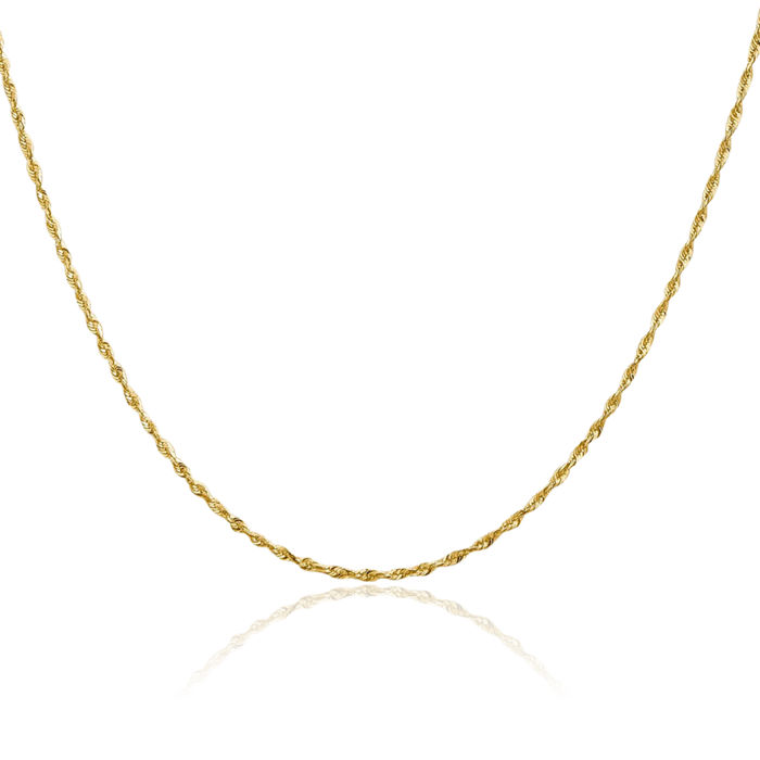 14K Solid Yellow Gold 1.5mm Rope Chain Twisted Link Necklace